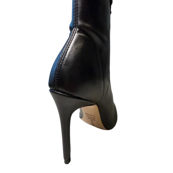 Schutz Black Nappa Leather Lace-Up Stiletto Ankle Boots | Size 5B Pointed Toe - Picture 5 of 12
